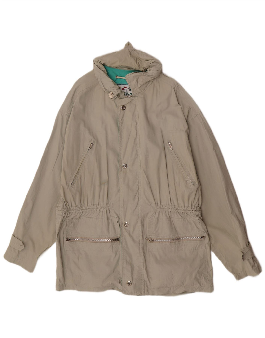 Giacca utilitaria vintage da uomo con cappuccio IT 48 Cotone grigio medio