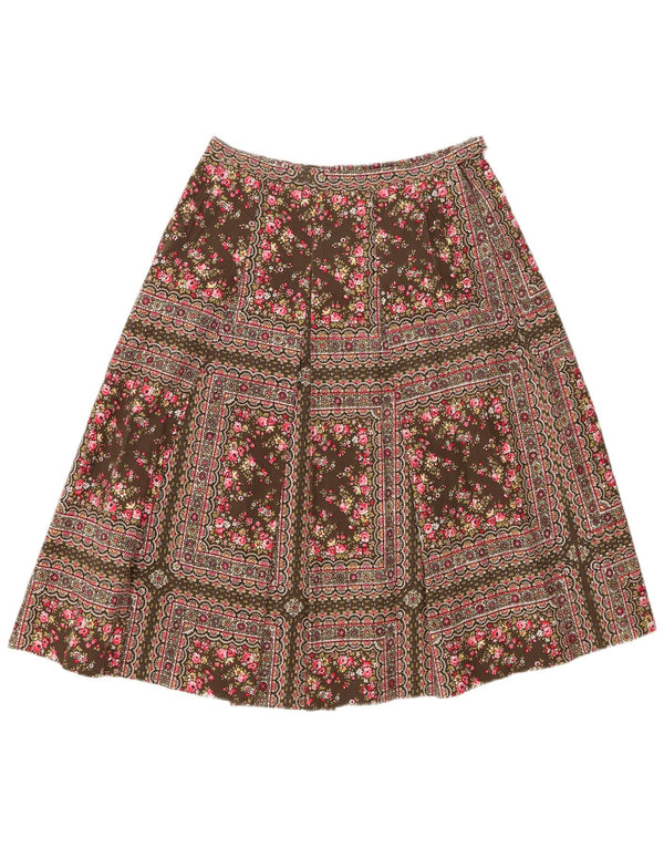 Gonna a trapezio da donna vintage W30 cotone floreale kaki medio