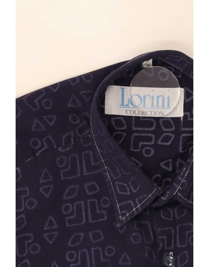 Camicia grafica da uomo vintage taglia 39/40 media blu navy geometrica