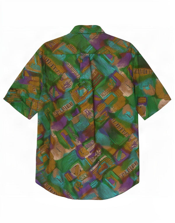 Camicia a maniche corte grafica da uomo della West Coast XL verde patchwork in viscosa