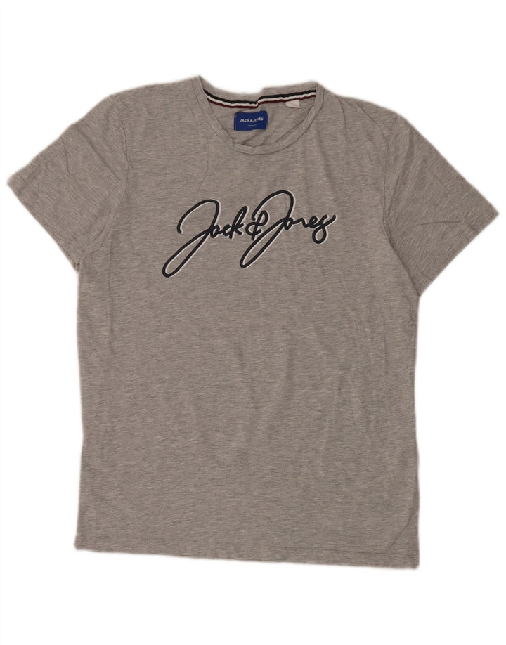 T-shirt grafica da uomo Jack & Jones Top piccola in cotone grigio