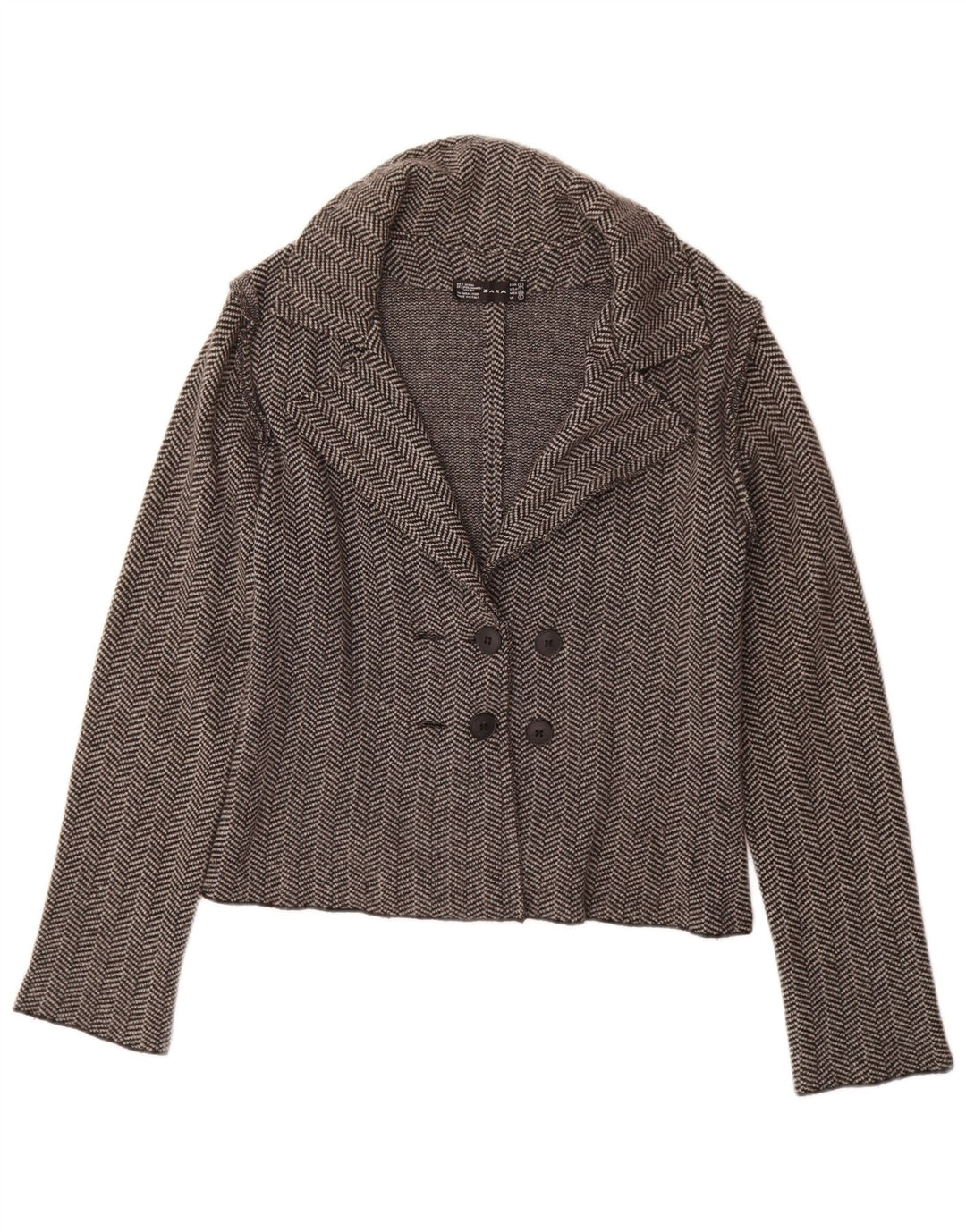 Giacca Blazer in Maglia da Donna ZARA UK 14 Large Grigia a Spina di Pesce