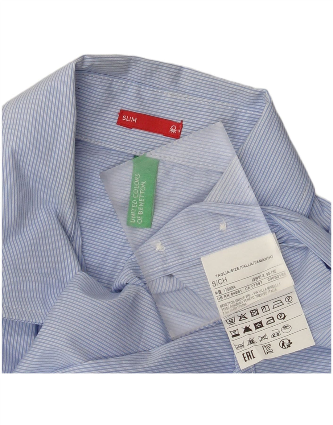 Camicia Slim Uomo Benetton Small Blu Gessato Cotone