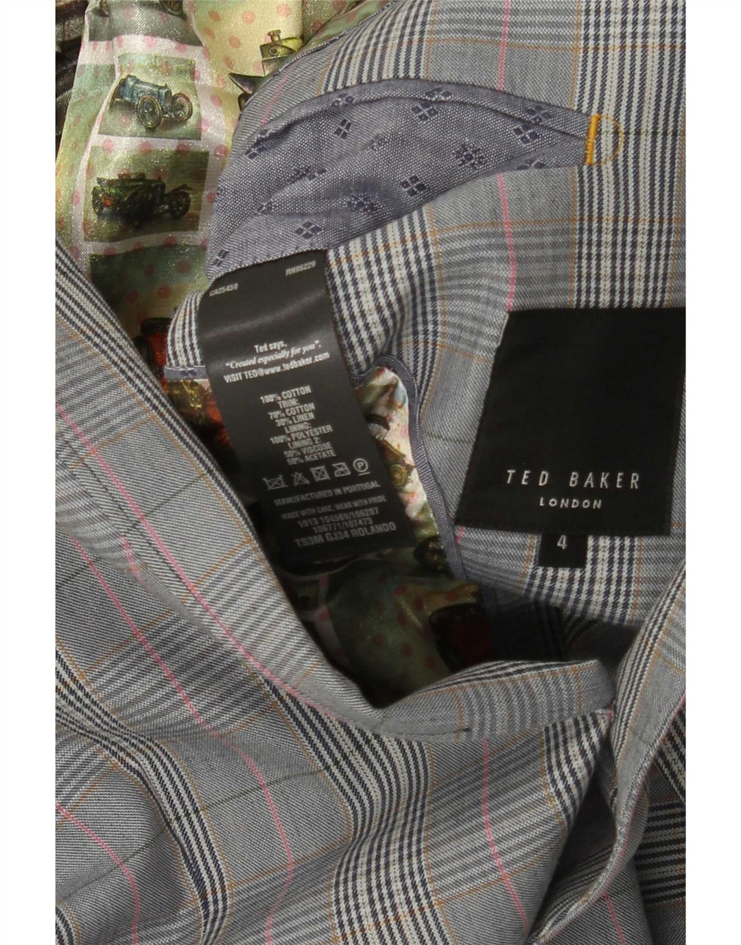 Giacca blazer da uomo a 2 bottoni Ted Baker taglia 4 grande cotone a quadri grigio