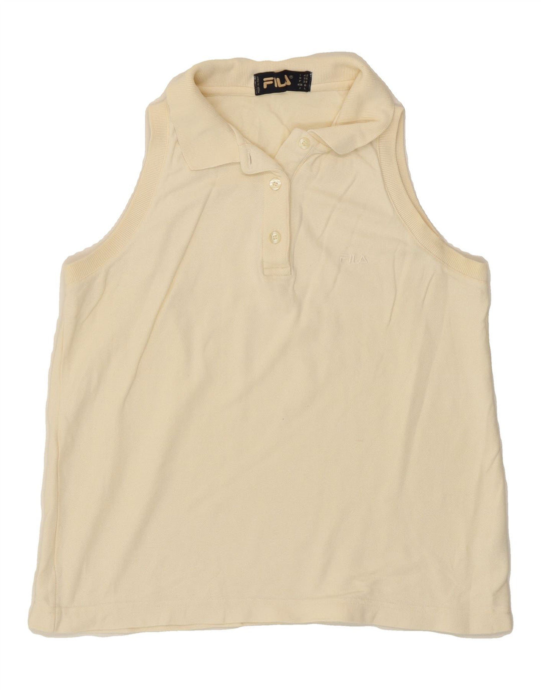 FILA Womens Sleeveless Polo Shirt IT 42 Medium Beige Cotton Vintage Fila and Second-Hand Fila from Messina Hembry 
