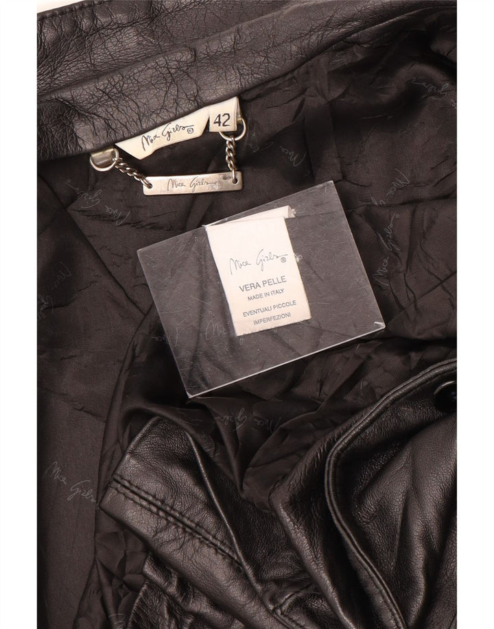 Giacca blazer in pelle vintage da donna a 2 bottoni IT 42 pelle nera media
