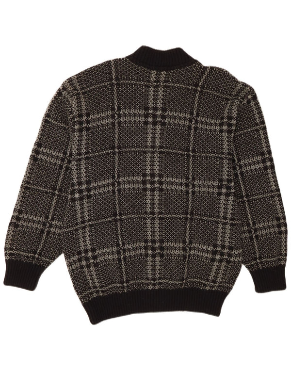 Maglione cardigan da uomo vintage IT 52 grande lana a quadri neri