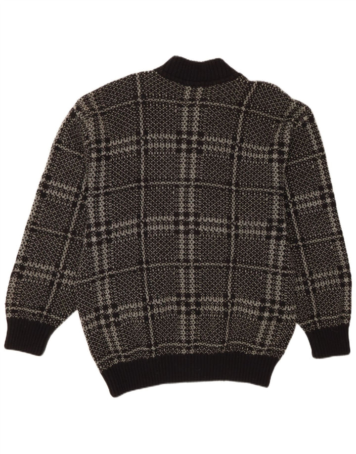Maglione cardigan da uomo vintage IT 52 grande lana a quadri neri