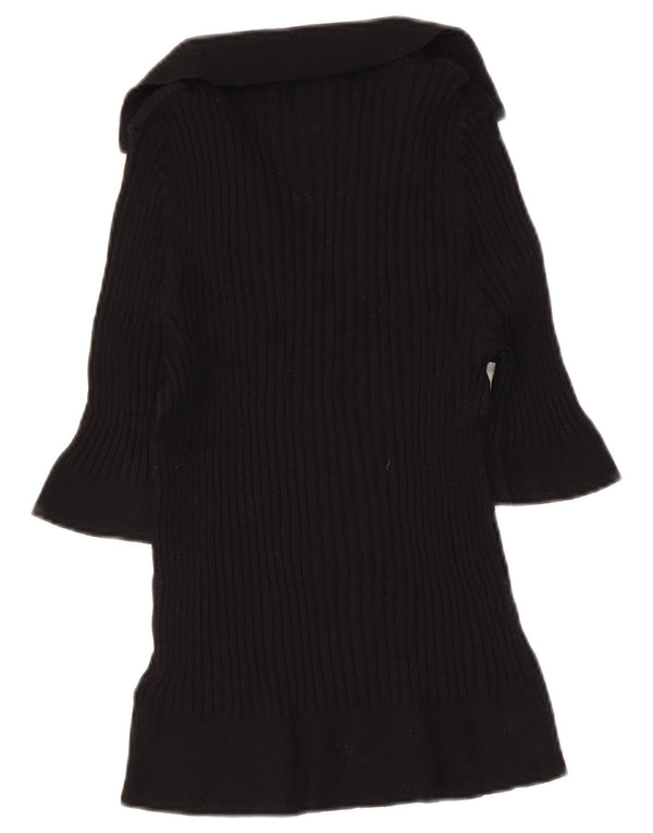 MARKS & SPENCER maglione corto da donna con collo a polo UK 16 grande nero