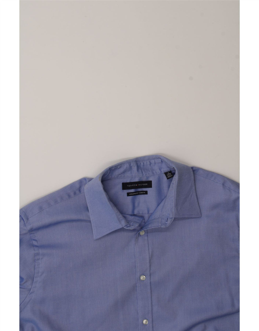 TOMMY HILFIGER Mens Athletic Fit  Shirt Size 16 Large Blue Cotton Vintage Tommy Hilfiger and Second-Hand Tommy Hilfiger from Messina Hembry 
