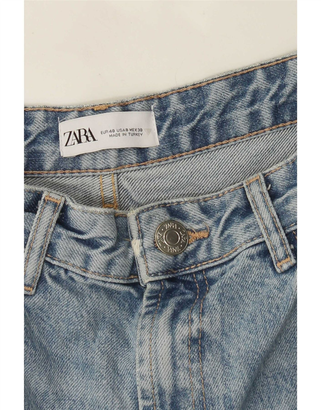 Jeans Zara da donna a gamba larga effetto invecchiato EU 40 medio W30 L32 blu