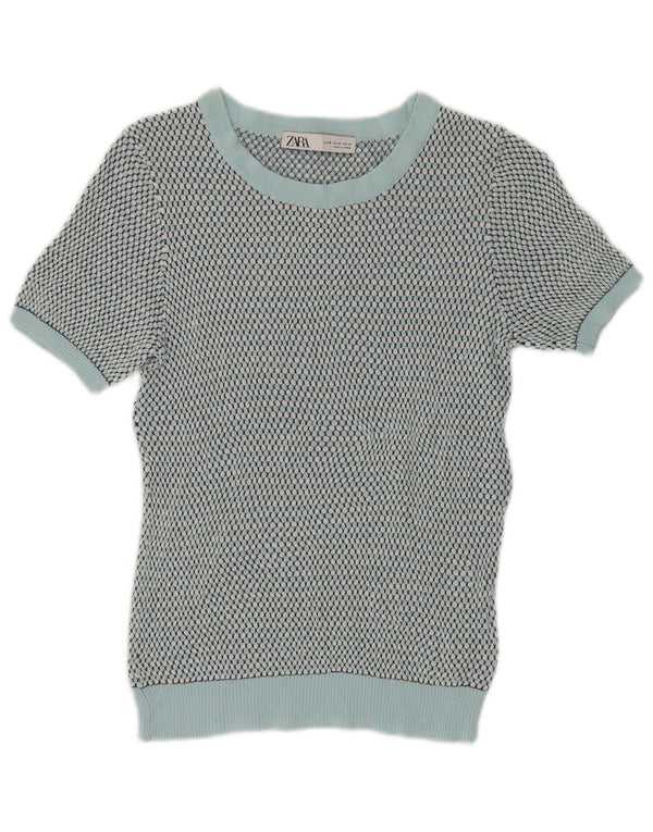 Maglione corto girocollo da donna Zara UK 12 verde medio maculato