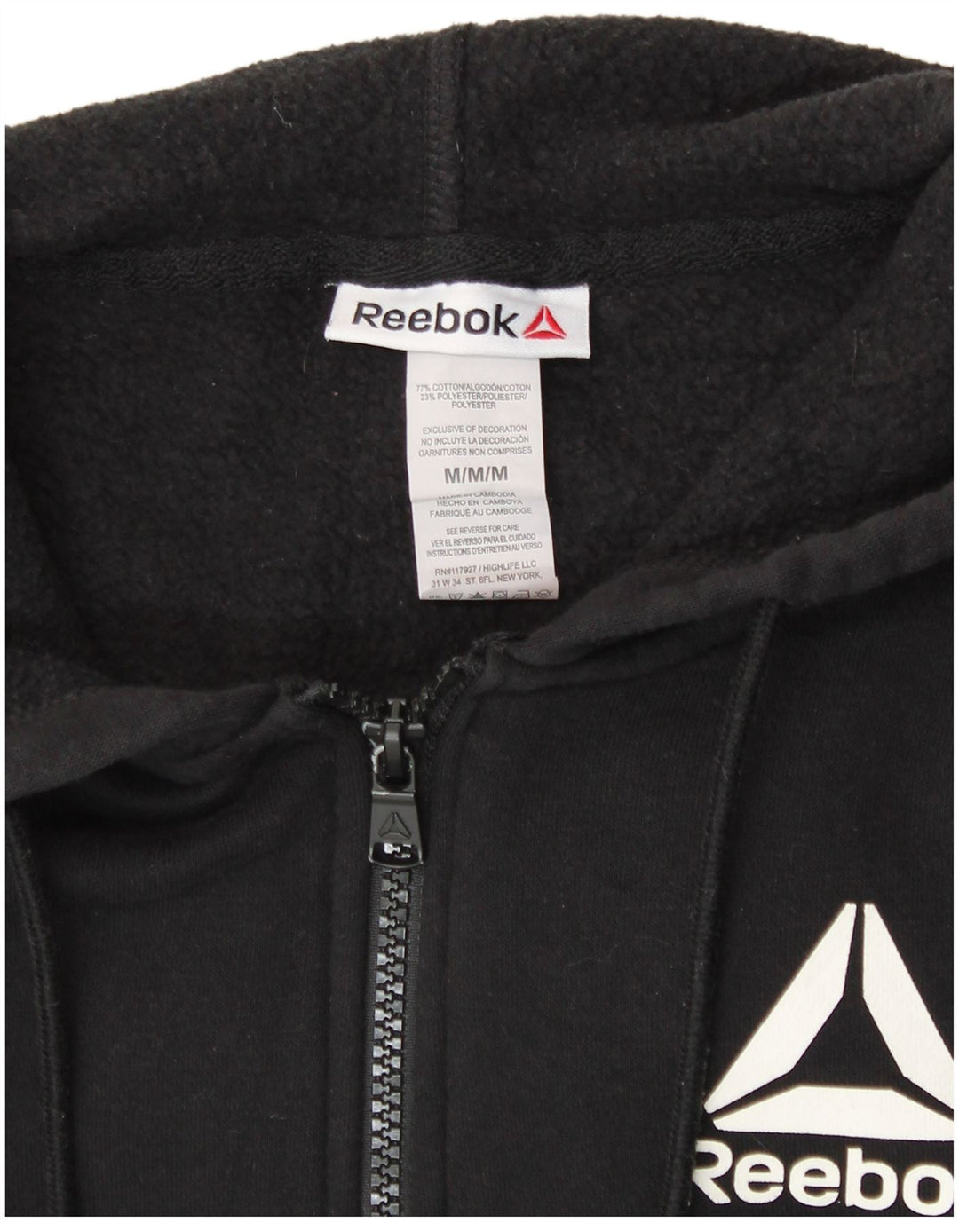 Maglione con cappuccio e zip da donna REEBOK UK 14 cotone nero medio