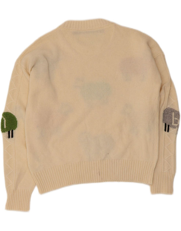 Maglione maglione girocollo da donna Benetton UK 10 piccola stampa animalier beige