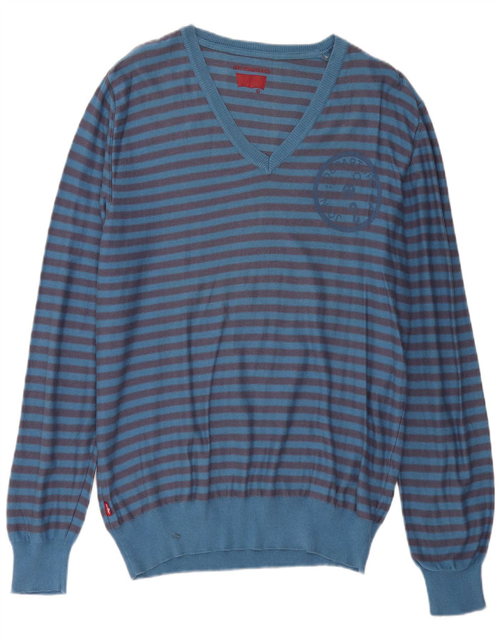 LEVI'S Maglione da uomo con scollo a V XL in cotone a righe blu