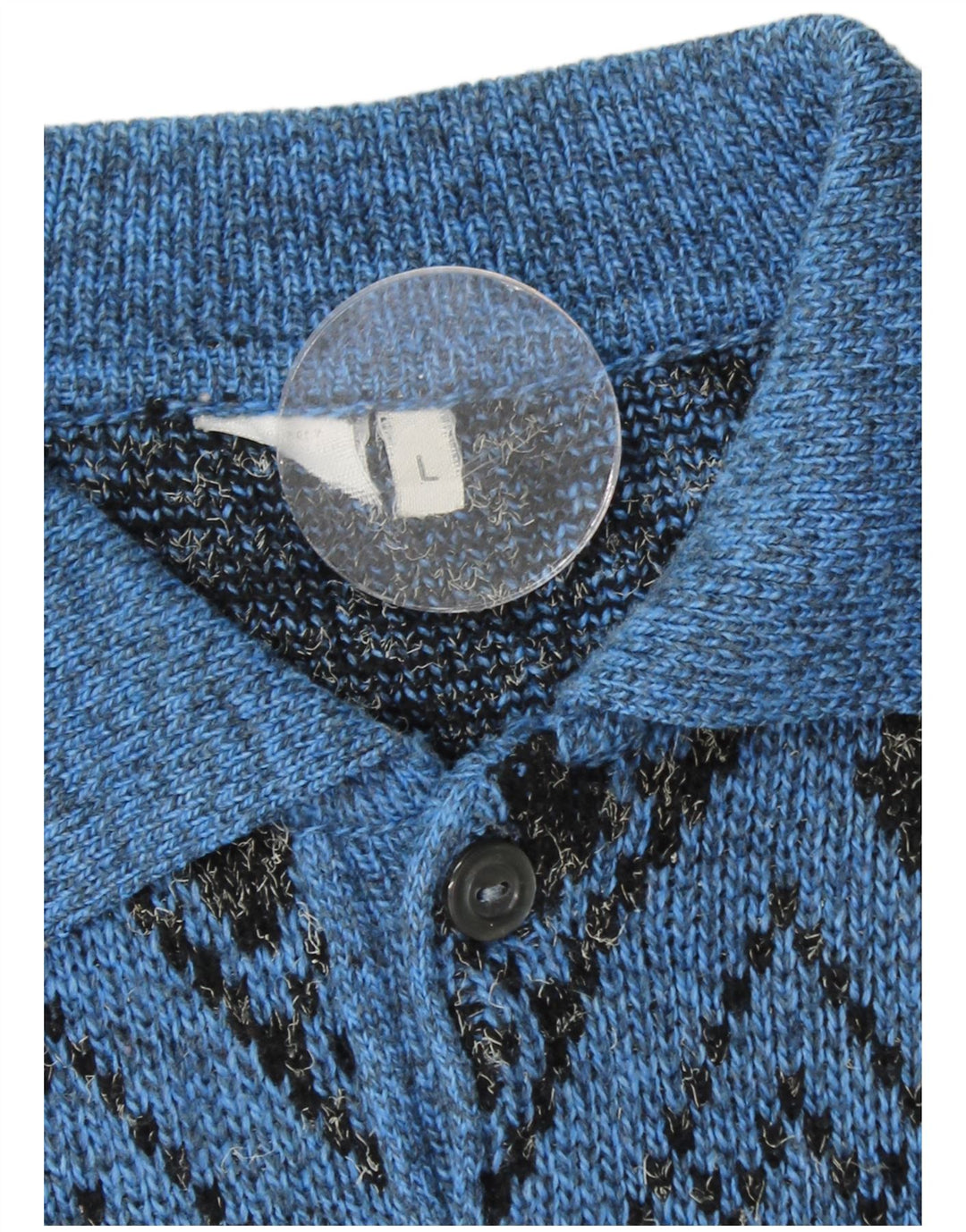 Maglione da uomo con collo alto VINTAGE grande blu a rombi/diamante