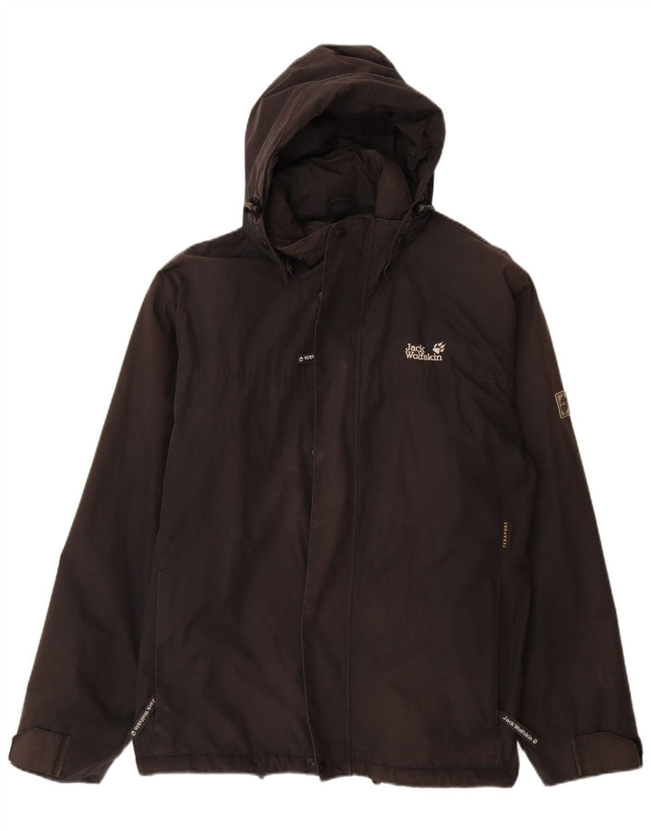 Giacca a vento con cappuccio da uomo Jack Wolfskin UK 40/42 grande poliestere nero