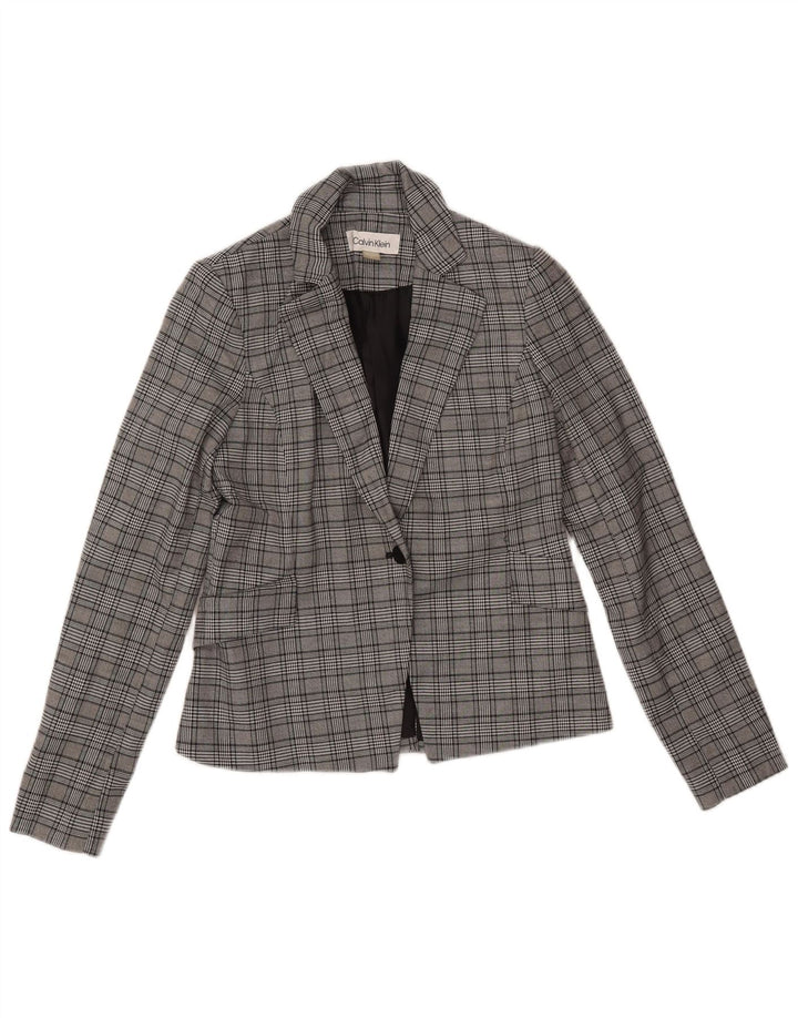 CALVIN KLEIN Giacca blazer da donna a 1 bottone US 2 XS Poliestere a quadri grigio