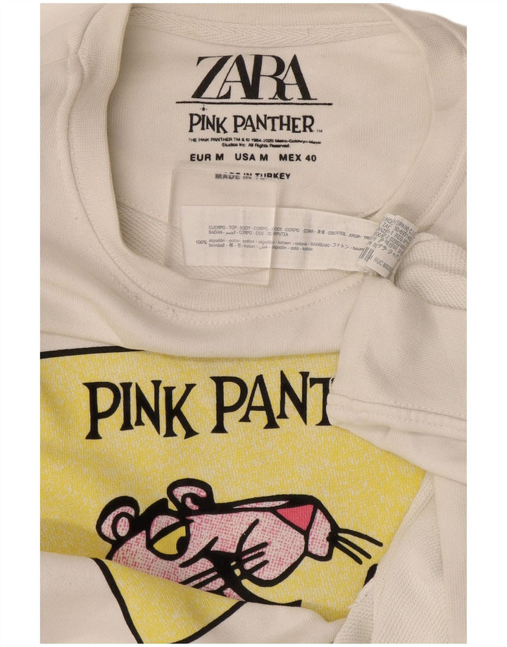 Felpa grafica Zara da uomo con pantera rosa, cotone bianco medio