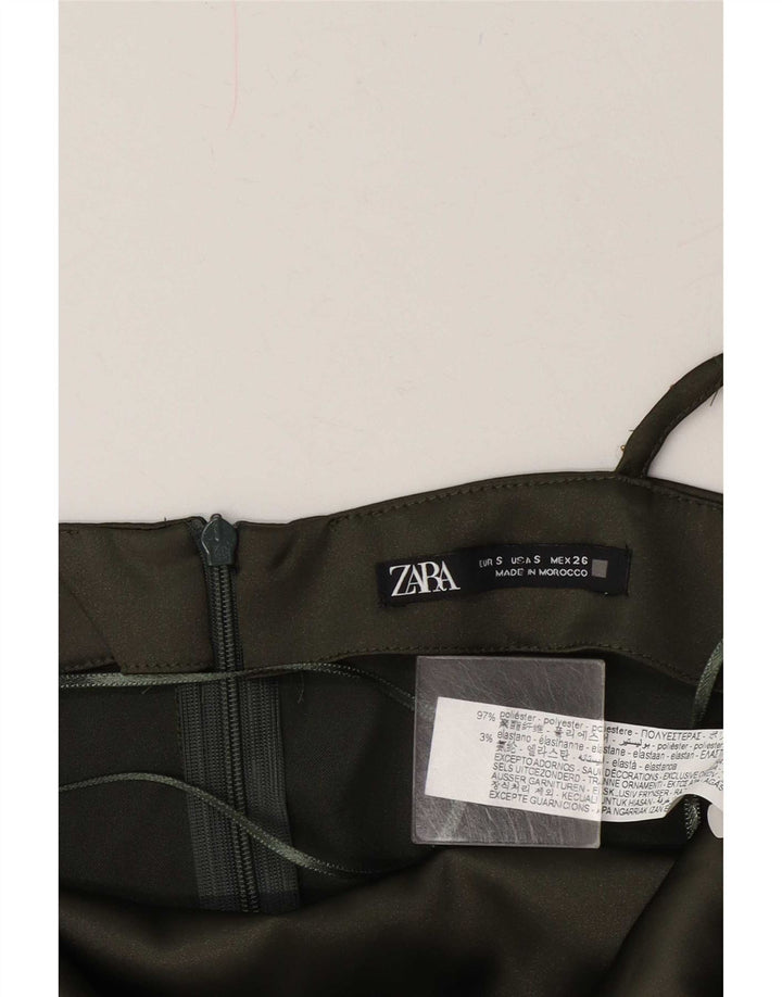 Vestito lungo senza maniche da donna Zara UK 10 piccolo poliestere verde