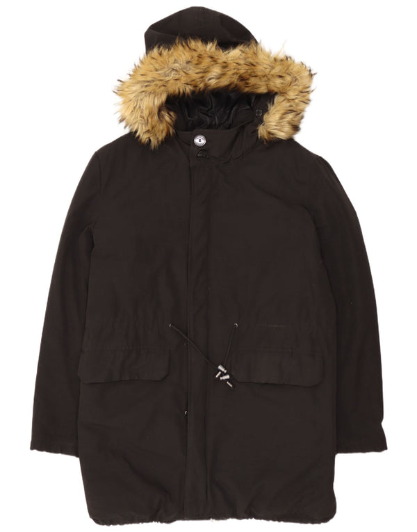 Giacca Parka con cappuccio da uomo Zara UK 40 grande cotone nero