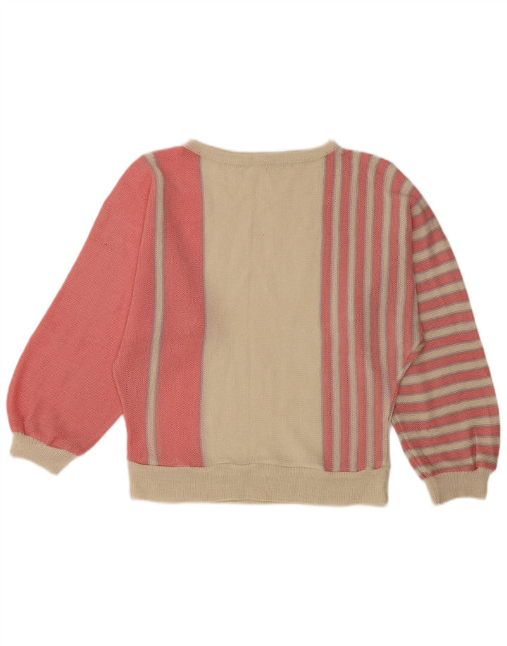 Maglione maglione con scollo a barca da donna VINTAGE UK 14 Colorblock rosa medio