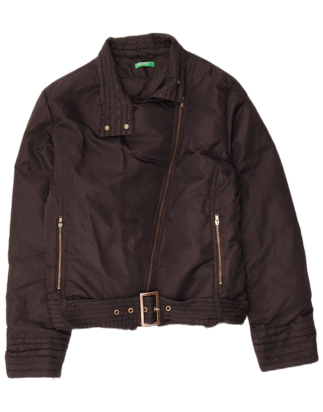 Giacca da motociclista imbottita corta oversize da donna Benetton UK 10 piccola in nylon nero