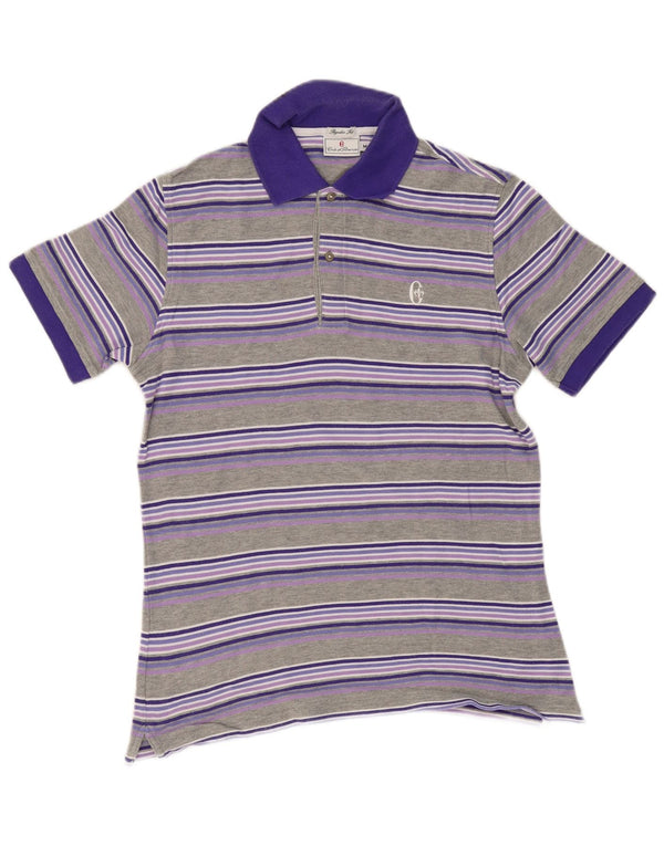 CONTE OF FLORENCE Polo da uomo vestibilità regolare in cotone rigato grigio medio