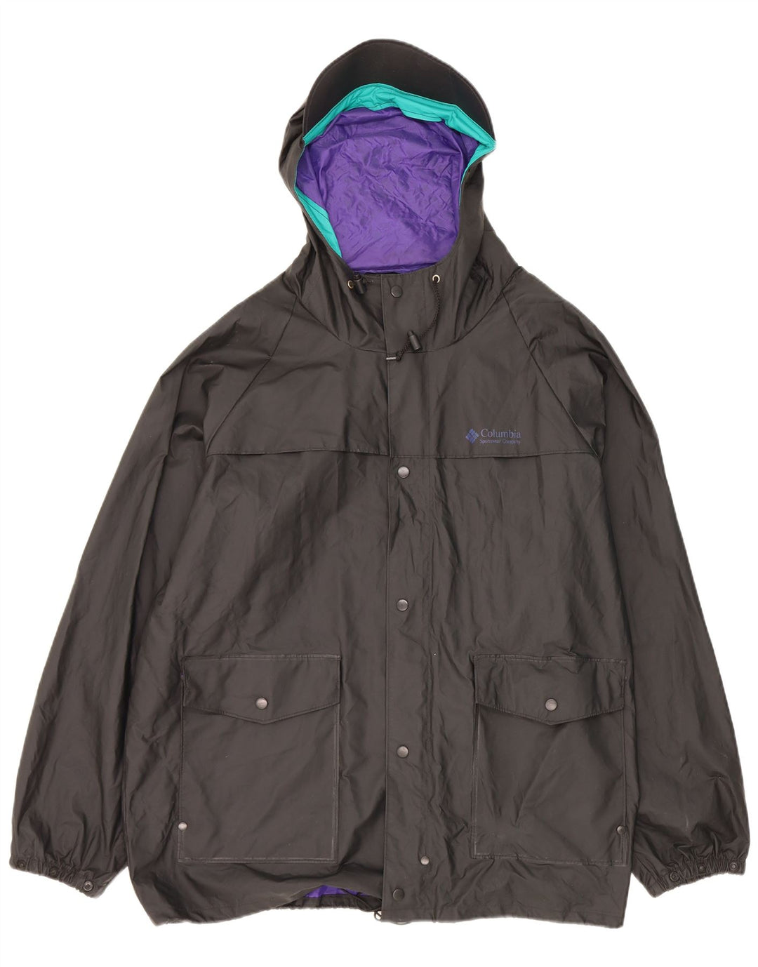 Giacca antipioggia da uomo con cappuccio Columbia UK 40 Large in nylon nero