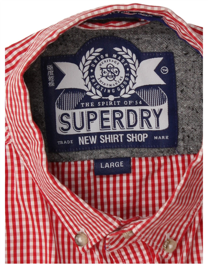 Camicia a maniche corte da uomo SUPERDRY grande in cotone a quadretti rossi
