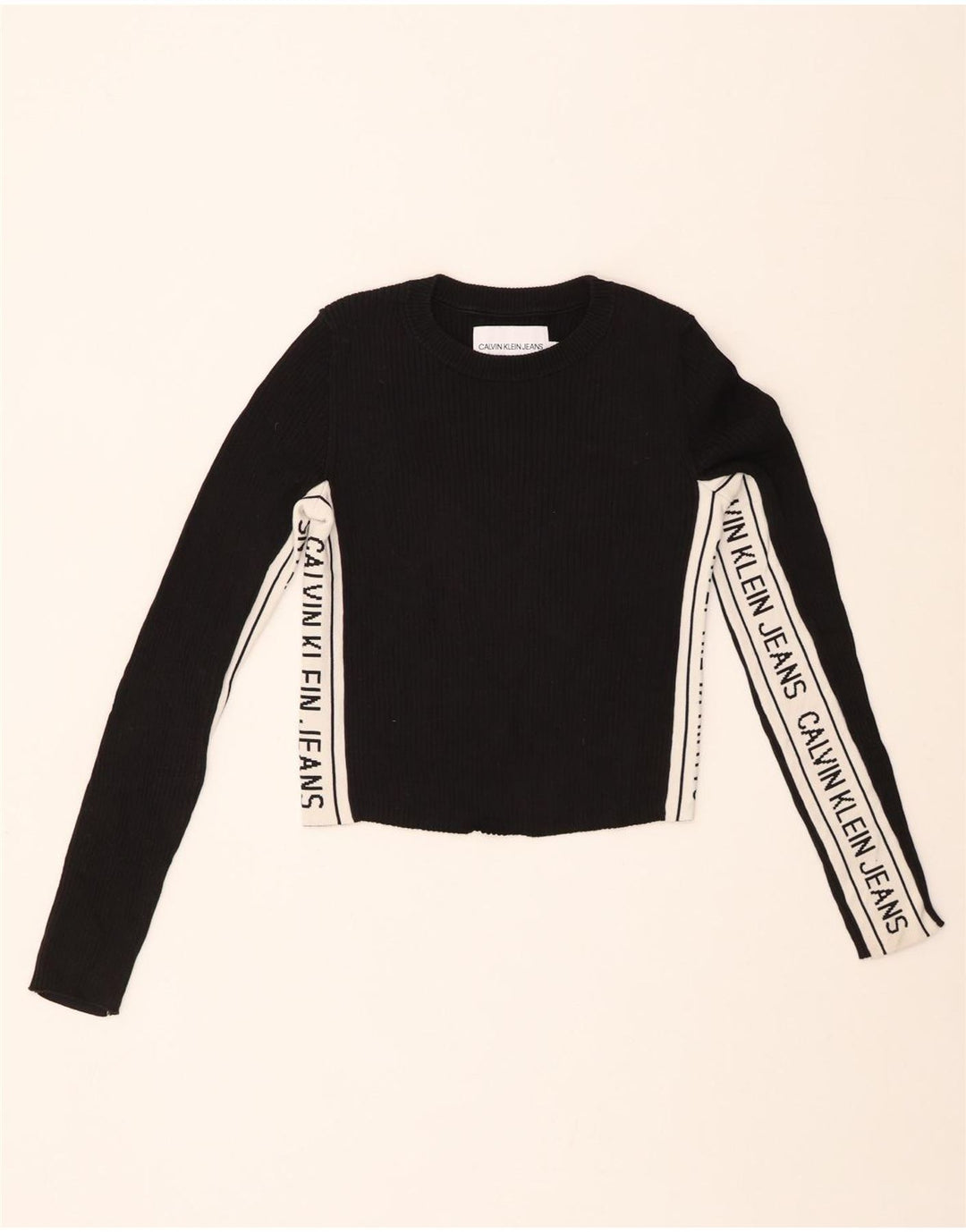 CALVIN KLEIN JEANS Top grafico da donna manica lunga UK 10 piccolo nero