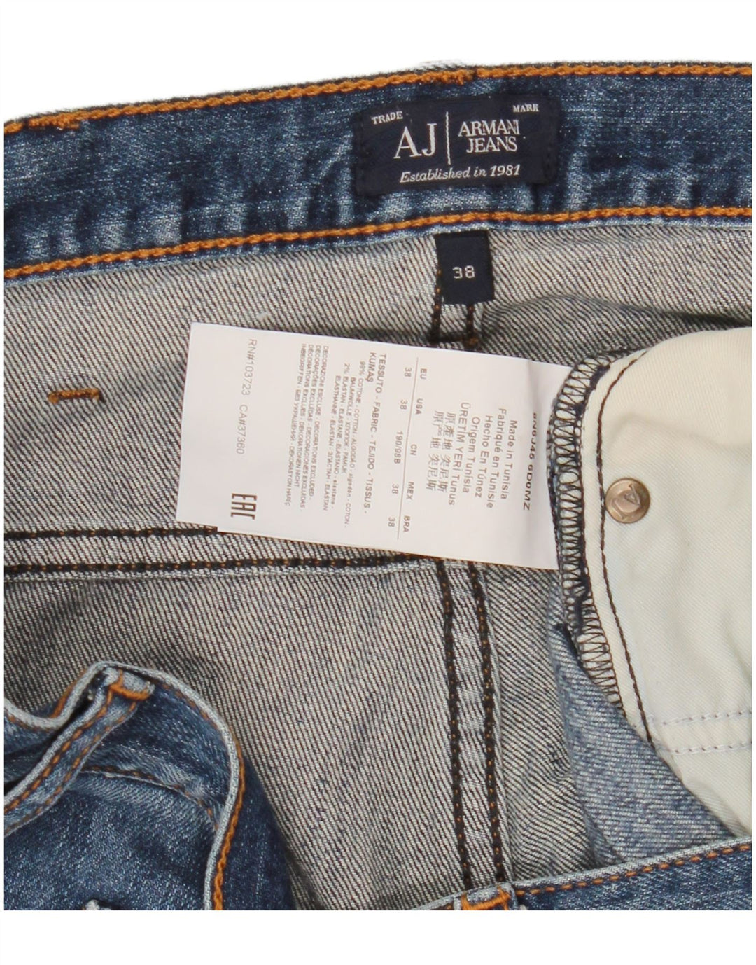 Jeans dritti da uomo Armani W38 L35 cotone blu navy