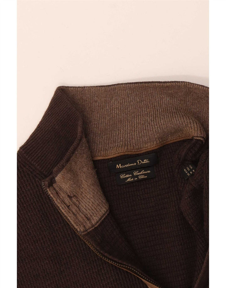 Massimo Dutti Maglione da uomo con zip e collo in cotone marrone medio