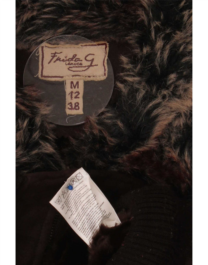 Giubbotto bomber da donna vintage UK 12 poliestere marrone medio