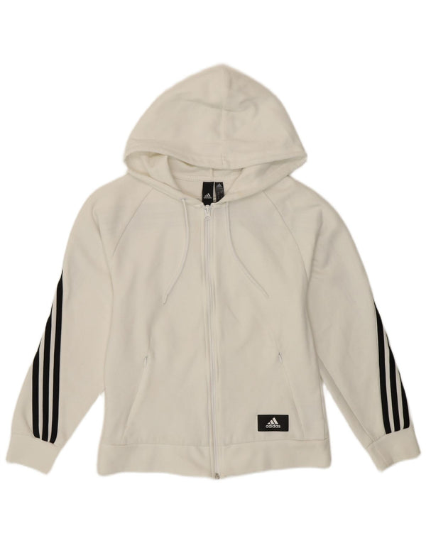 Felpa con cappuccio e zip da donna ADIDAS UK 4/6 XS cotone bianco