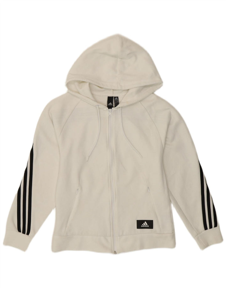Felpa con cappuccio e zip da donna ADIDAS UK 4/6 XS cotone bianco