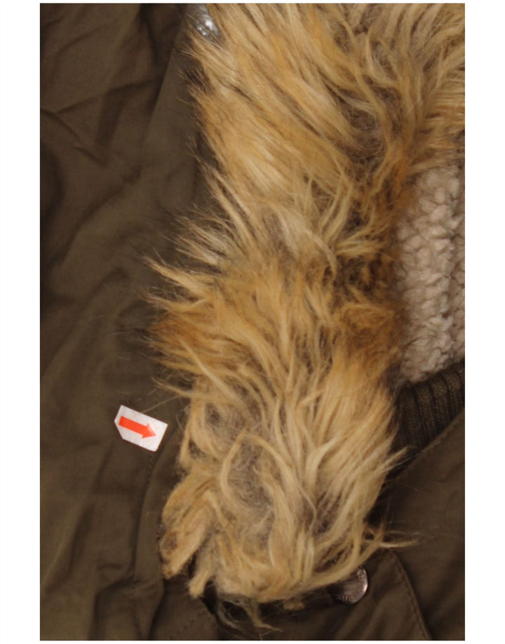 SUPERDRY Womens Hooded Parka Jacket UK 16 Large Khaki Polyester