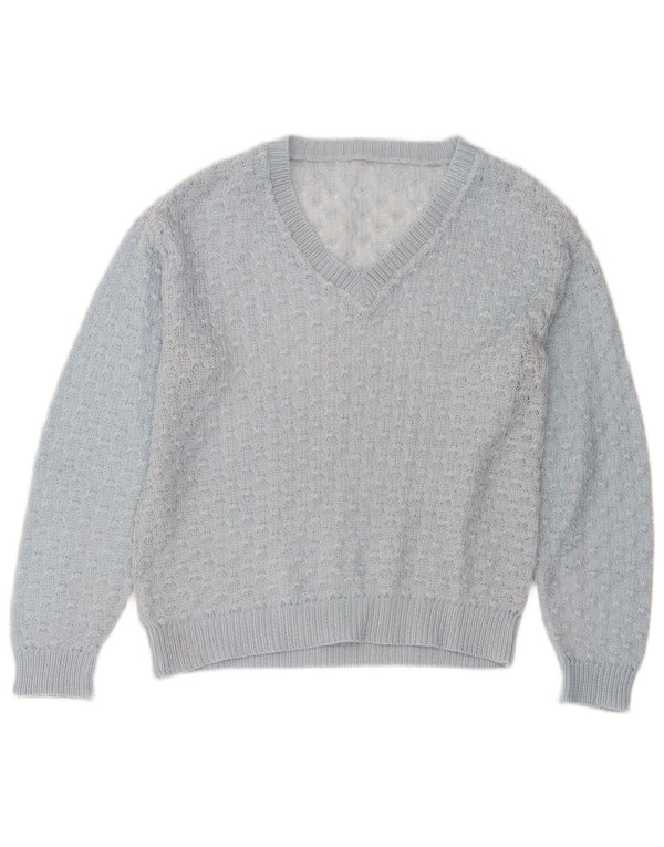 Maglione maglione vintage da donna con scollo a V UK 14 Blu medio