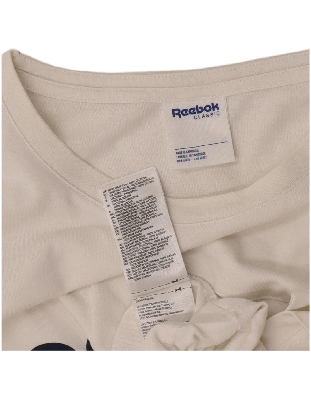 T-shirt grafica classica da uomo Reebok Top grande in cotone bianco