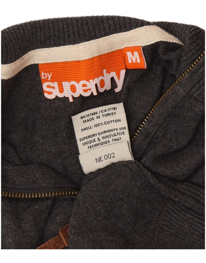Maglione da uomo con zip e collo Superdry in cotone grigio medio