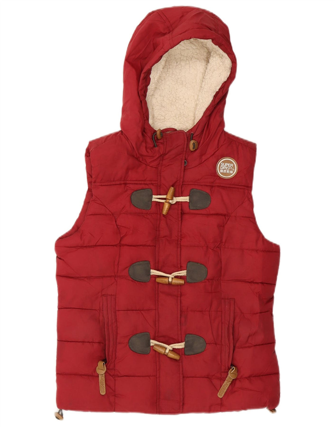 Gilet imbottito con cappuccio da donna SUPERDRY UK 10 piccolo poliestere rosso