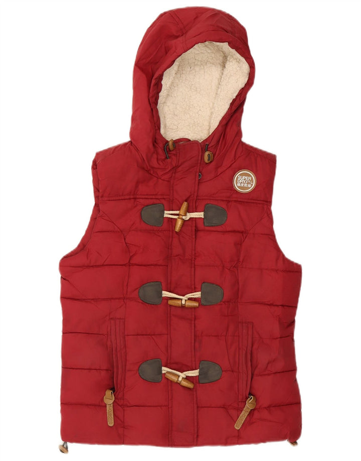 Gilet imbottito con cappuccio da donna SUPERDRY UK 10 piccolo poliestere rosso