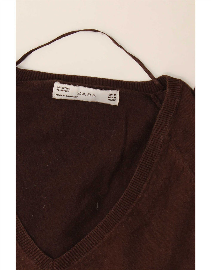 Maglione da donna con scollo a V Zara UK 12 Cotone marrone medio