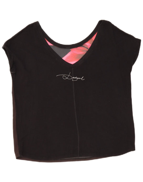 DESIGUAL T-shirt grafica oversize da donna Top UK 14 Medium Black Floral