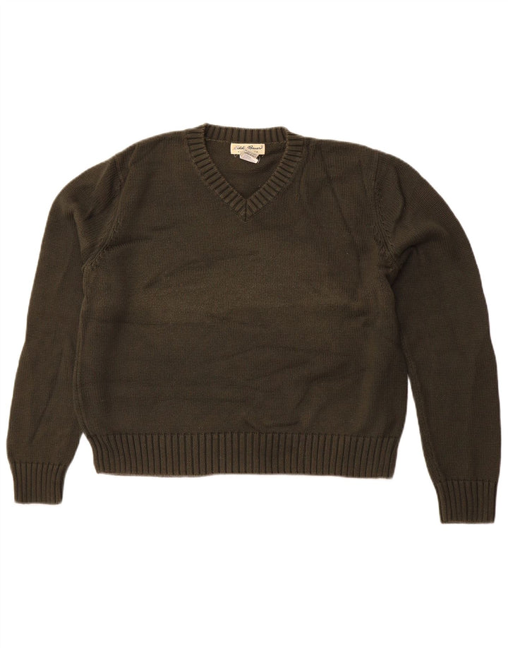 EDDIE BAUER Maglione corto con scollo a V da donna UK 16 Grande cotone verde