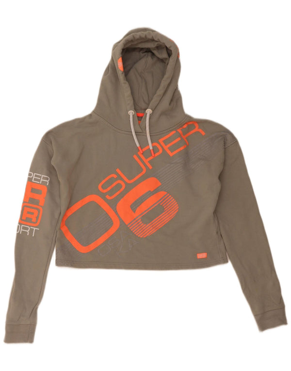 Maglione corto con cappuccio grafico oversize da donna Superdry UK 14 medio cachi