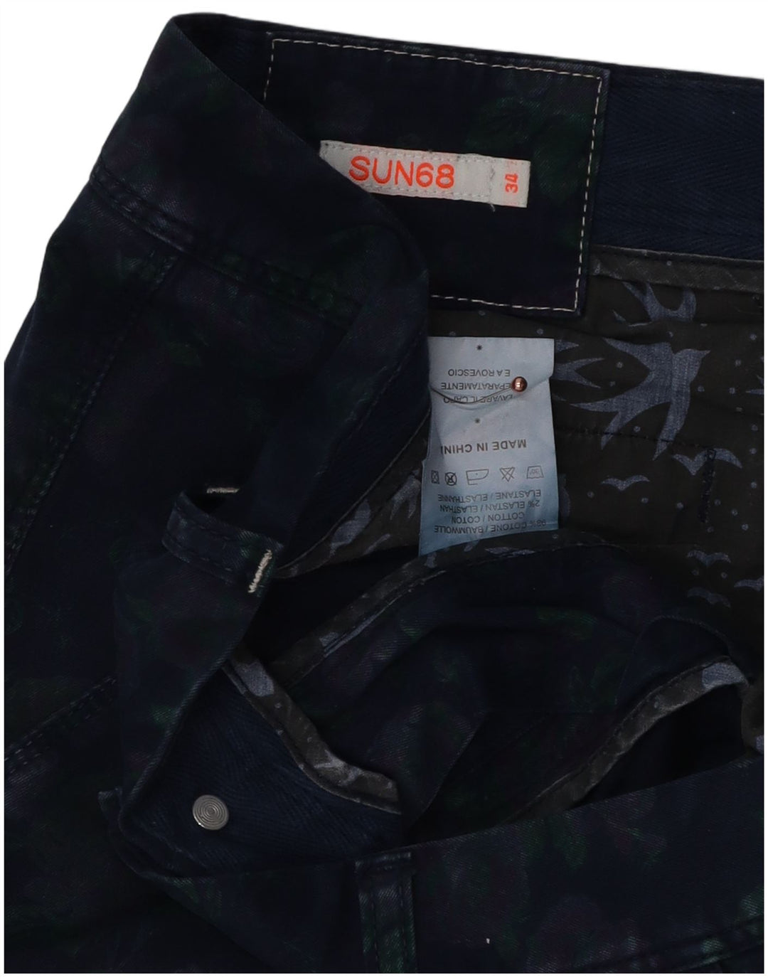 Pantaloncini cargo da uomo Sun68 W34 grande cotone floreale blu navy