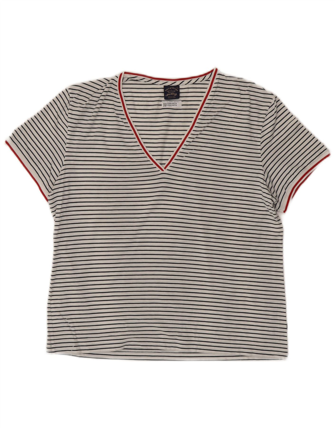 T-shirt da donna PAUL & SHARK UK 18 XL cotone a righe bianche