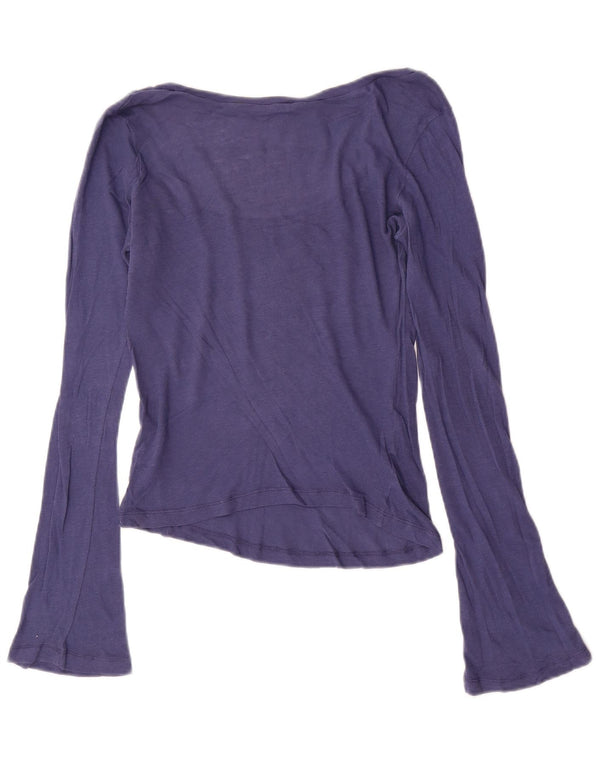 Armani Jeans Donna Crop Graphic Top Manica Lunga UK 14 Cotone Blu Medio
