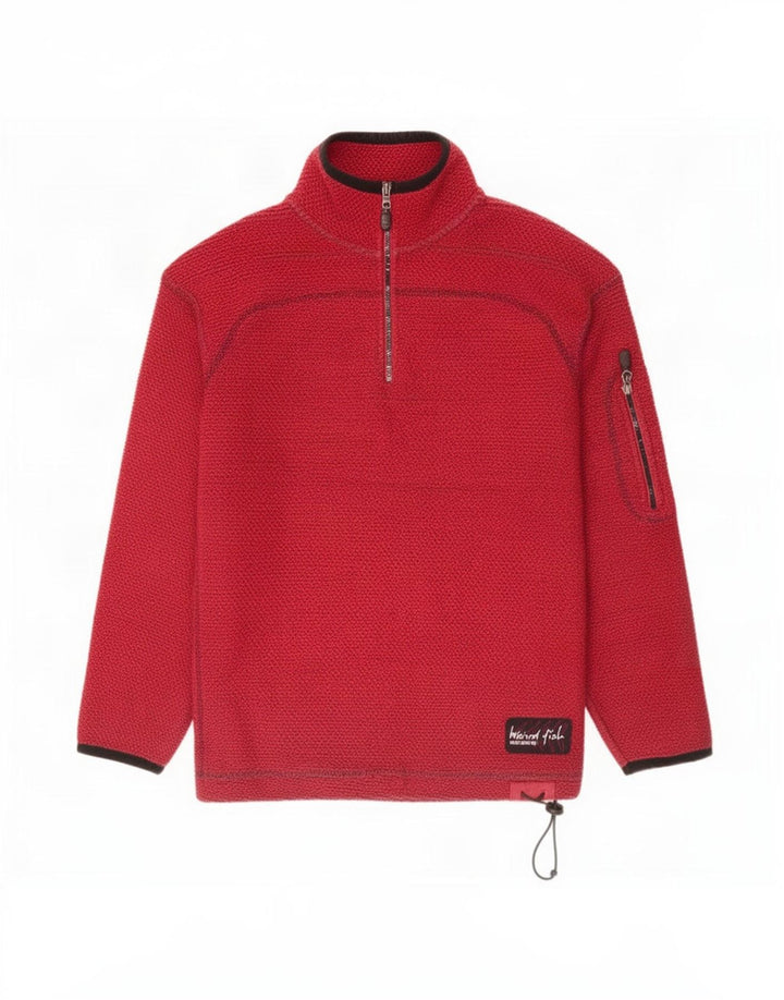 Felpa con zip grafica da uomo Weird Fish, maglione, cotone rosso medio